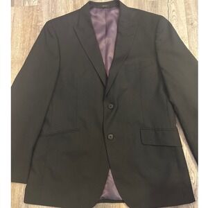Men's Black Pinstripe Suit Jacket Blazer with Purple Lining 42R